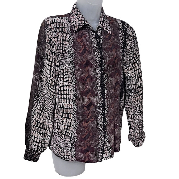 Bob Mackie Blouse Animal Snake Print 100% Silk Sophisticated Career Exotic SZ 8 - Picture 1 of 11